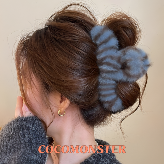 COCOMONSTER 밍크퍼 투톤 올림머리 헤어 집게핀 14.5cm