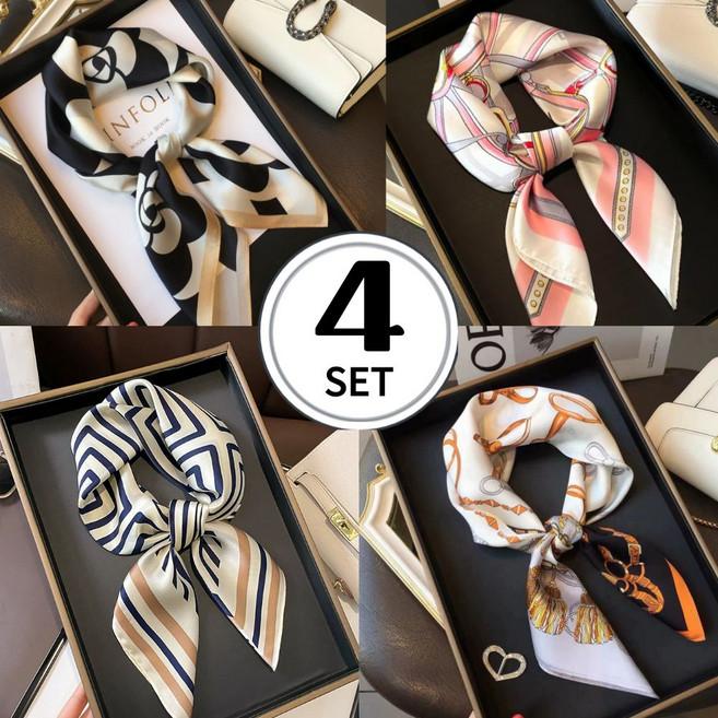 이즈이즈 고급스러운 여성 쁘띠 스카프 사각형 4p