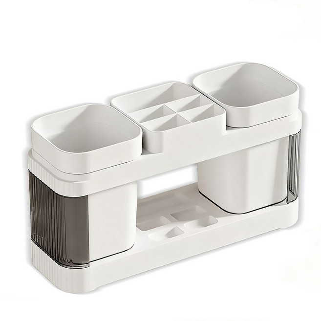 욕실 칫솔꽂이 세면대 화장실 치약걸이 2인용 칫솔 치약 거치대 + 2양치컵 세트, 1세트, 그레이