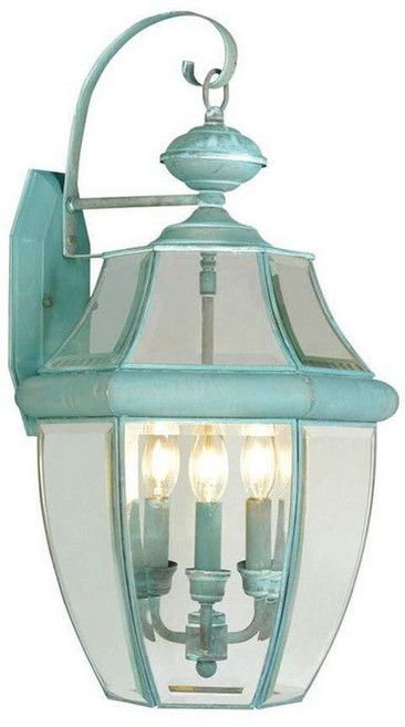 Livex Lighting 2351-06 투명 베벨 유리 쉐이드가 있는 야외 벽 랜턴 Verdigris, Livex Lighting 2351-06 투명 베벨 유
