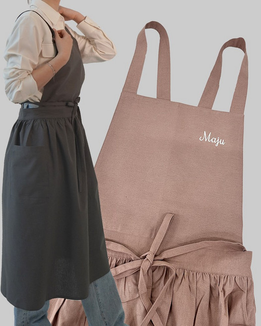 [무료 자수 각인] 코튼 생활방수 앞치마 / 꽃집 선생님 어린이집 유치원 원데이클래스 학원 미용 주방 공방 서빙 단체 이니셜 로고 상호 앞치마, 1개, 챠콜