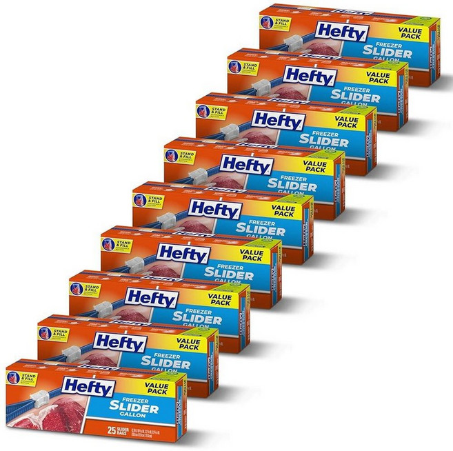 Hefty 슬라이더 프리저 냉동 보관 지퍼백 56개 갤런 사이즈 151973, Gallon