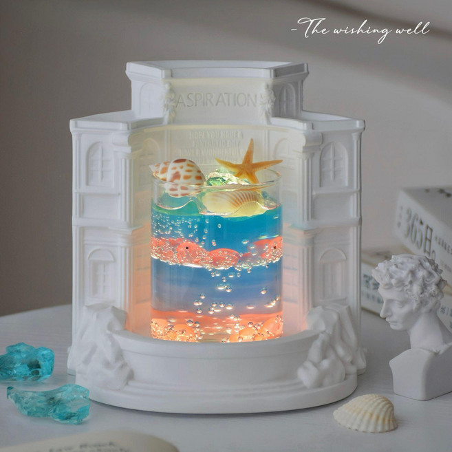 로마 금붕어 무화염 아로마 디퓨저 캔들 무드등 인테리어 선물, 기타 향기, 1L, 블루 글라스 (페어 앤 프리지아 향)