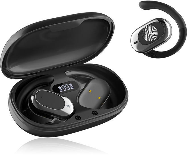 THOUSTA 귀걸이형 무선 노이즈캔슬링 블루투스 이어폰 오픈형 고음질, 블랙