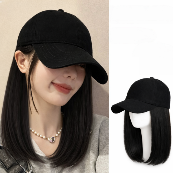 상덕 쉬운 착용 스타일리시한 가발 헌팅캡 모자(조절가능), 1개, 내추럴블랙