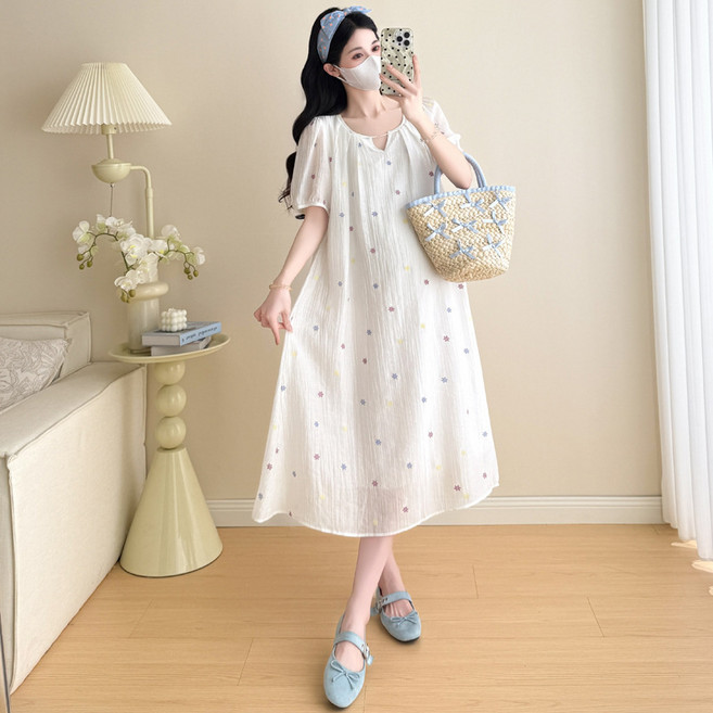 DIU 孕婦裝夏裝新款韓版時尚氣質簡約甜美小清新孕婦連衣裙中長款