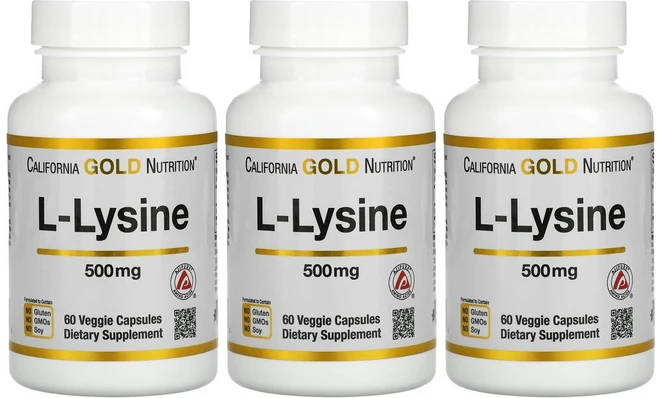 [2+1] CGN 캘리포니아골드뉴트리션 L 엘 라이신 500mg 60정 Lysine 리신 3통, 3개 - 쿠팡