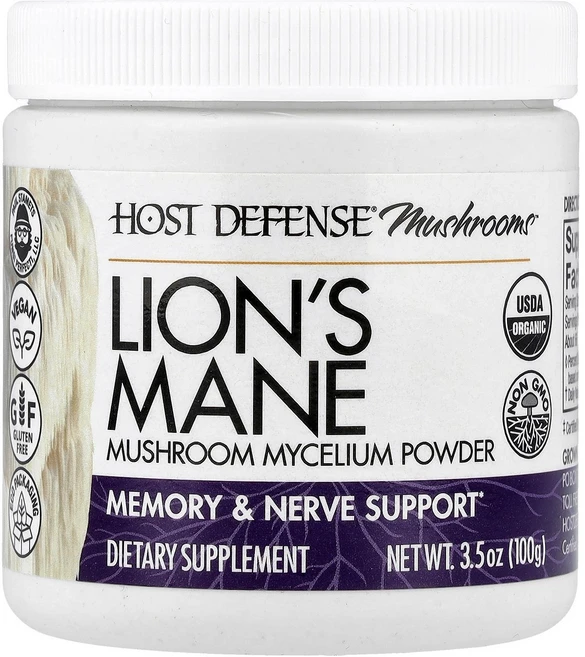 Host Defense Host Defense® Mushrooms™ Lion's Mane Mushroom Mycelium Powder 3.5 oz 100 g, Host Defense, Host Defense® M, 1개, 100g - 쿠팡