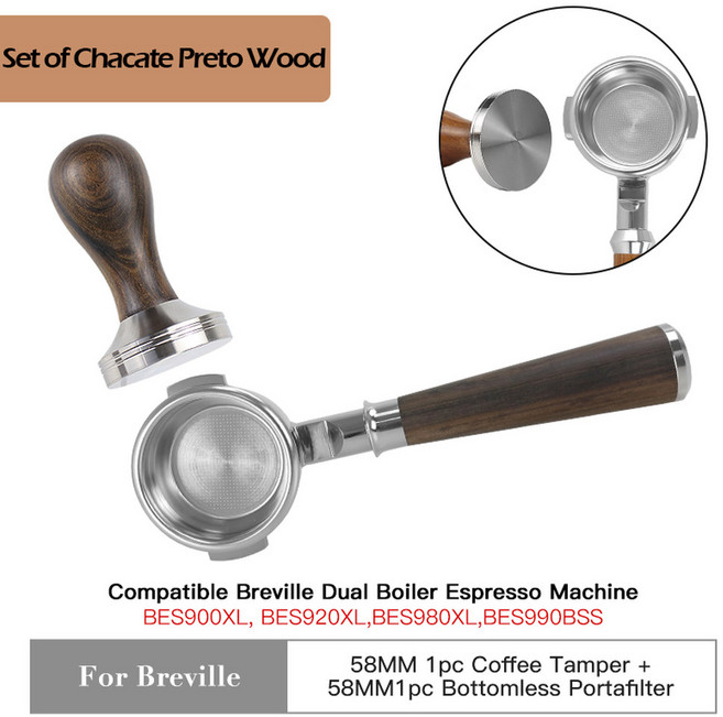 보텀리스 포타필터 Breville 9 시리즈 BES920 980 990 교체 필터 바구니 카페 도구 58mm, Brown Set, 1개