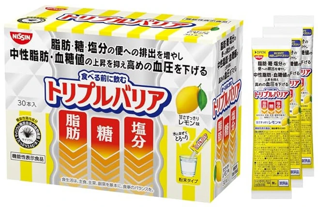 닛신식품 트리플 베리어 오바코 사이륨 달콤하고 깔끔한 레몬맛 1박스 30개입 지방 당염분 중성지방 혈당 혈압 식이섬유 기능성표시 식품 - 쿠팡