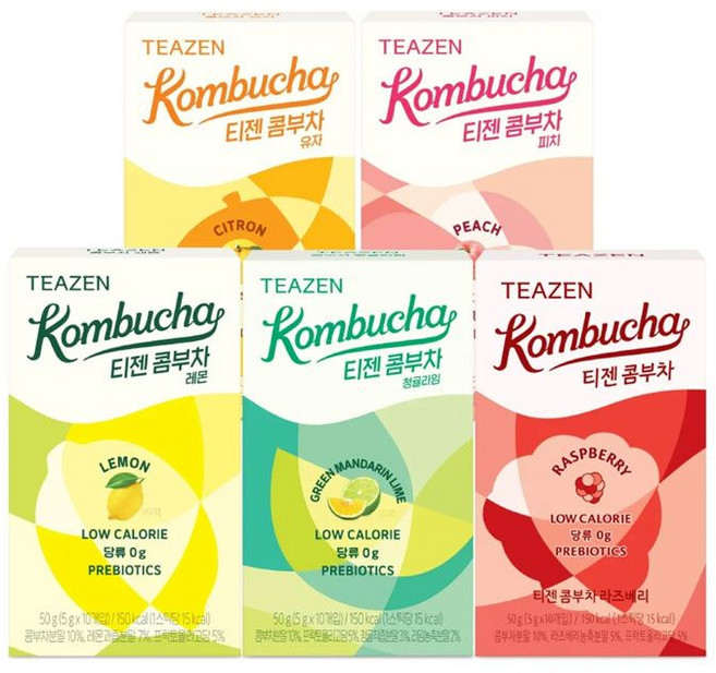 티젠 콤부차 인기5종(레몬/피치/유자/라즈베리/청귤라임), 50개, 5g