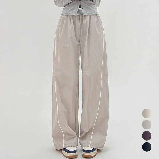 코모도 바스락 절개 와이드 바지 나일론 밑단 조절 스트링 조거 팬츠 ( 2단기장 )