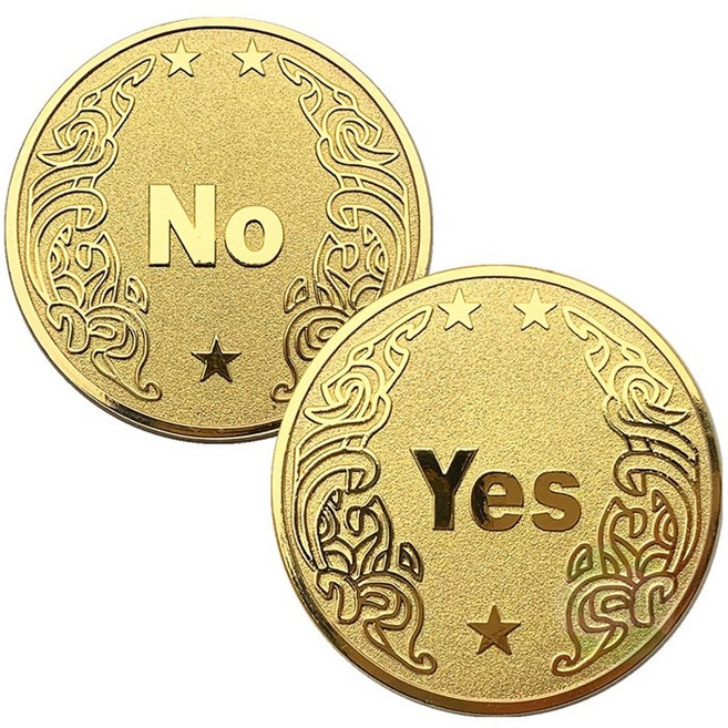 YES NO 決策幣 抉擇幣 命運幣 幸運幣 紀念幣 桌遊 聚會 派對遊戲 金幣 銀幣 4cm, 金色｜決策幣｜1個｜附保護殼, 1個