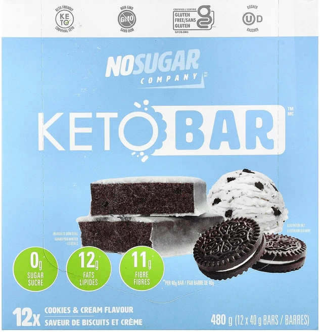 No Sugar Company Keto Bar™ Cookies & Cream 12 Bars 40 g Each, No Sugar Company, Keto Bar™, C, 40g - 쿠팡