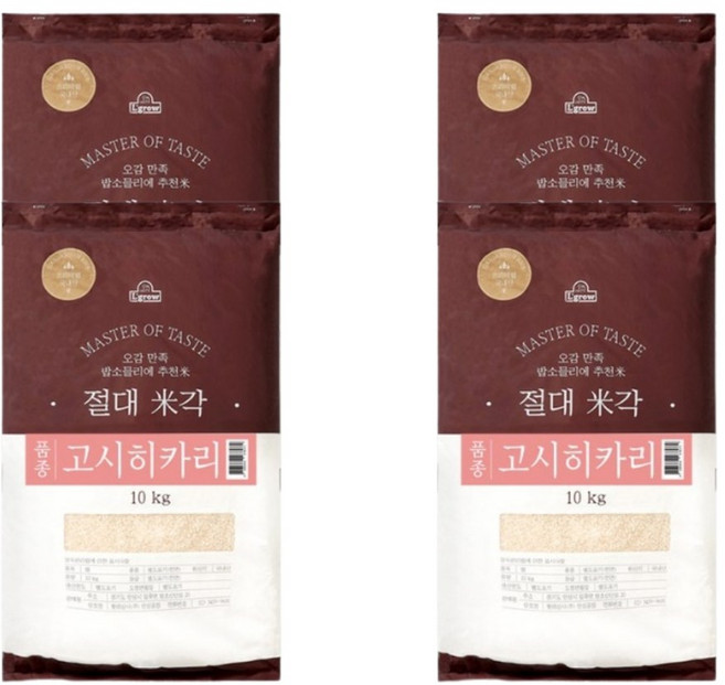 롯데 엘그로 22년햅쌀 절대미각 고시히카리 백미, 10kg, 4개