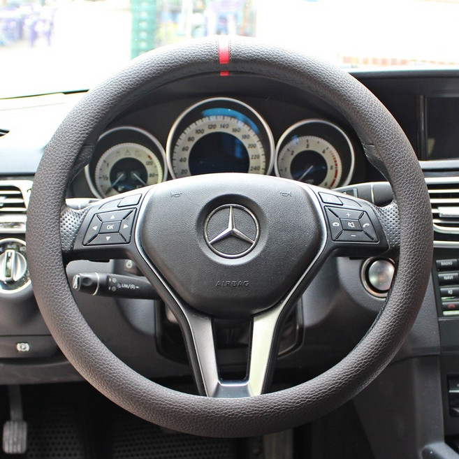 하이칸 친환경 심플 그립 350-360mm사이즈 전기차 초소형 경차 자동차핸들커버, 블랙, 350~360mm공용, 래드포인트칼라