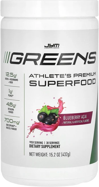 JYM Supplement Science Greens Athlete's Premium Superfood Blueberry Acai 15.2 oz 432 g, 1개, 432g - 쿠팡
