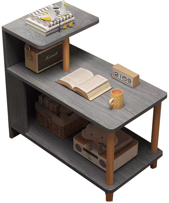 三層置物邊桌 客廳小邊几 沙發旁收納桌 簡約床頭櫃, 莫蘭迪灰色
