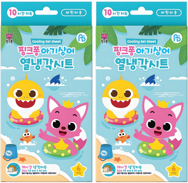 ABPLUS 아텍스 핑크퐁 아기상어 열냉각 해열시트, 6개입, 2개