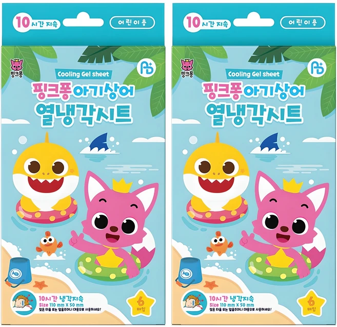 ABPLUS 아텍스 핑크퐁 아기상어 열냉각 해열시트, 6개입, 2개 - 쿠팡
