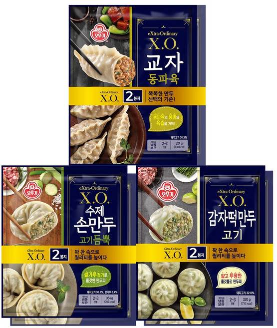 오뚜기 XO 교자 동파육(324gx2)+수제손만두 고기(364gx2)+감자떡만두 고기(320gx2), 1세트, 2.016kg