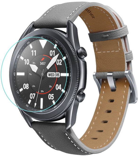 헬로젬 스마트 워치 프리미엄 소프트 가죽 스트랩 20mm + 강화유리 보호필름 세트, 그레이(스트랩), 1개