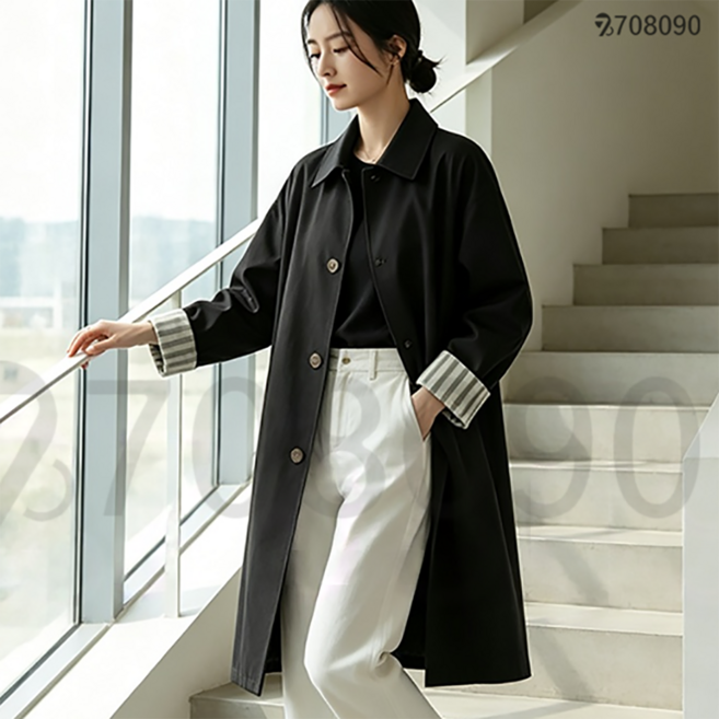 4위 - 708090 봄 트렌치코트 여성 심플 작은 키 미디 코트