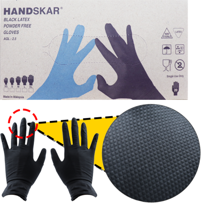 핸드스카 라텍스 미용장갑 블랙 1박스 10쌍, 4개, XS