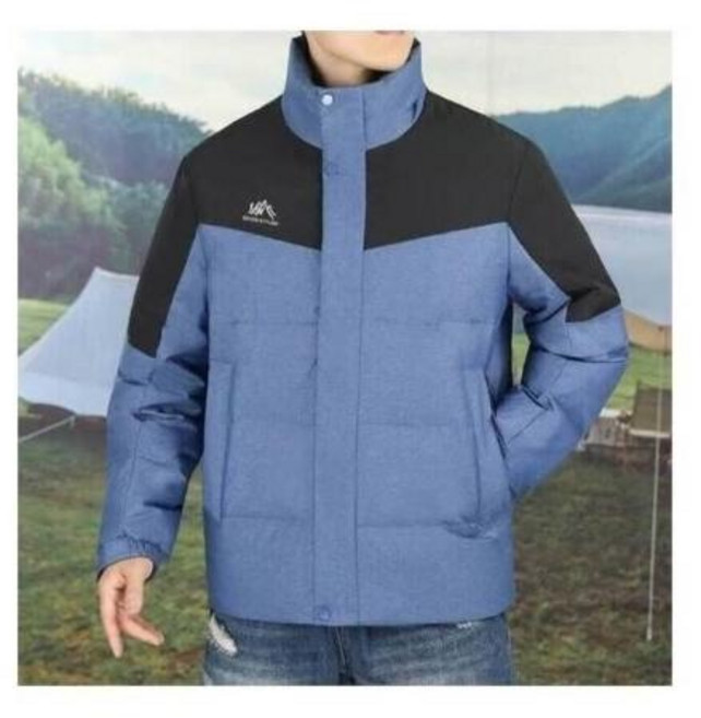 立領白鴨絨羽絨外套 冬季防寒防風保暖加絨加厚寬鬆男女款 韓版機能百搭時尚拼色