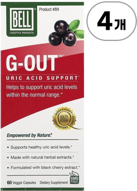 벨 라이프스타일 G-아웃 요산 서포트 Bell Lifestyle G-Out™ Uric Acid Support 60정, 4개 - 쿠팡