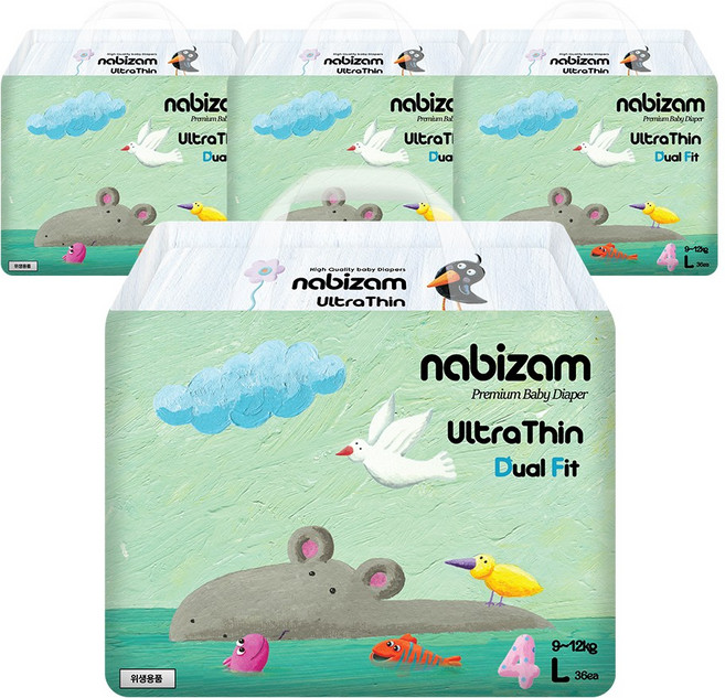 나비잠 기저귀 울트라씬 듀얼핏 밴드 4팩, 대형(L), 144매