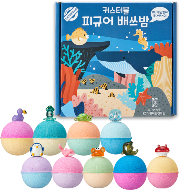 커스터블 피규어 배쓰밤 9구 세트 - 바다동물, 1개, 630g