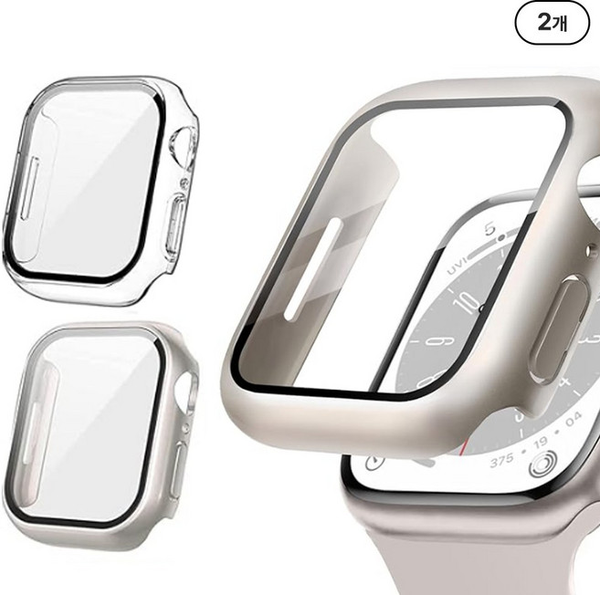 아이비온 애플워치 풀커버 케이스 2개입 40 41 42 44 mm, 클리어+스타라이트