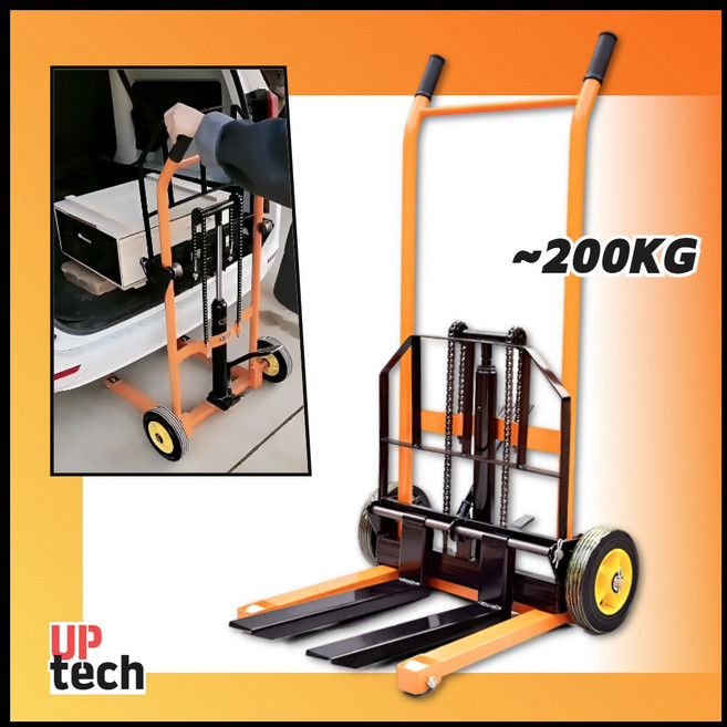 [업테크] 간편한 소형 지게차 짐 운반 포크 리프트 유압 스태커 핸드 파레트 스테커, 1개