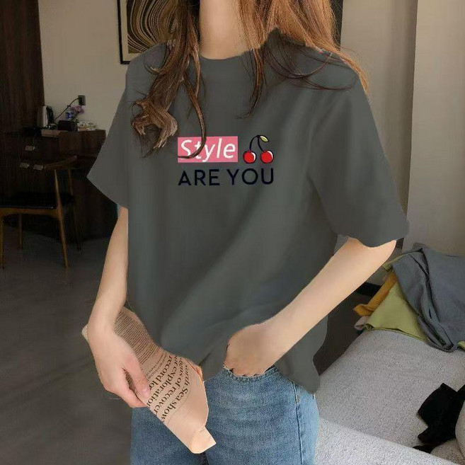 純棉圓領短袖T恤女 設計感簡約寬鬆顯瘦印花上衣