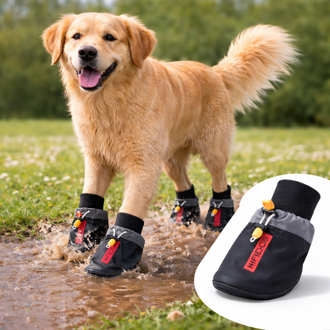 강아지 봄 산책 신발 미끄럼방지 애견 신발 중형견 대형견 발 보호 신발 4개입, 블랙 사계절용, 1세트