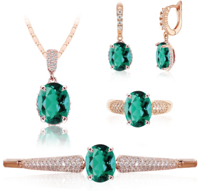 [혜성 주얼리] 루이즈 에메랄드 반지 팔찌 귀걸이 목걸이 4종