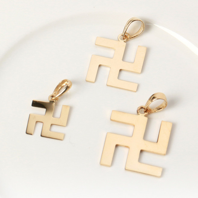 오로프 전체 14K 금 불교 절 만자 목걸이 펜던트 종교 옐로우골드 화이트골드 메달