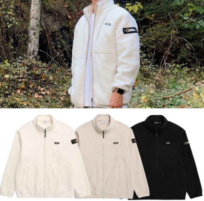 [국내매장판] 내셔널지오그래픽 세미 오버핏 플리스 풀집업 아이보리 후리스 뽀글이