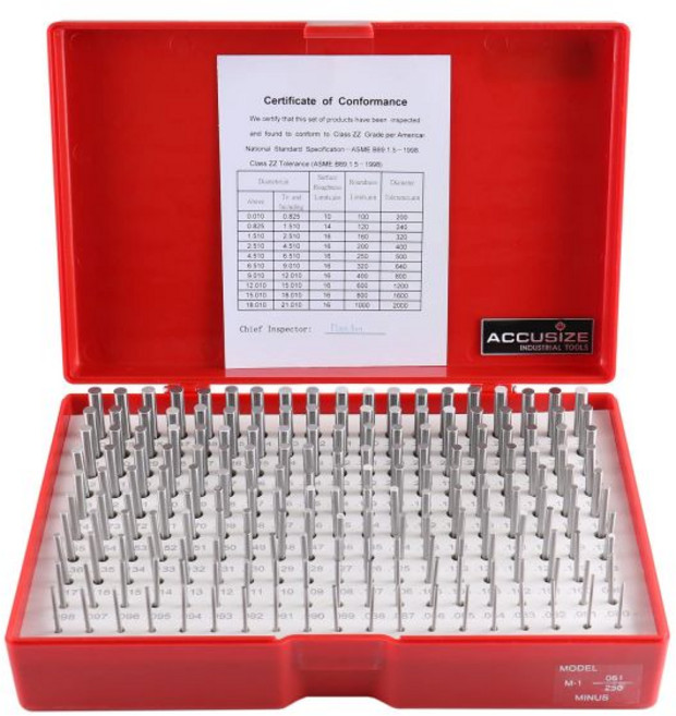 Accusize Industrial Tools - 190피스 정밀 마이너스 클래스 ZZ 핀 게이지 세트 0.2cm(0.08인치)에서 0.6cm(0.25인치) 5.1cm(2인