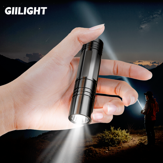 Giilight 충전식 led 손전등 방수랜턴 미니 초강력 후레쉬, 1개, 블랙