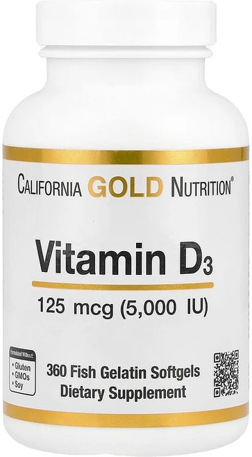 California Gold Nutrition 비타민D3 125mcg(5000IU) 피쉬 젤라틴 소프트젤 360정 CGN-01066, 1개 - 쿠팡