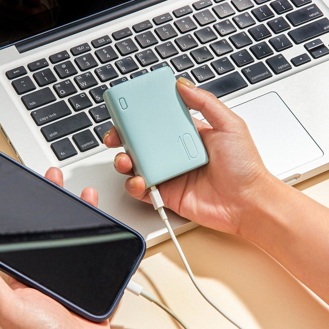 [JAJU/자주] 작고 가벼운 고속 충전 보조 배터리(10 000mAh)_민트, 민트