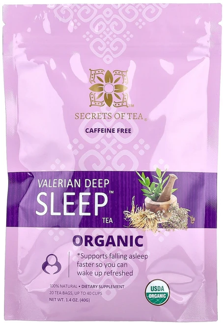 Secrets Tea 유기농 발레리안 Deep Sleep 차 카페인 무함유 티백 20개 40g(1.4온스), 1개 - 쿠팡