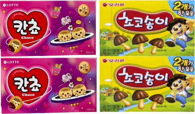 오리온제과 초코송이 72그램 + 롯데제과 칸쵸 108그램 (판매원 주식회사 씨엠몰), 180g, 1세트