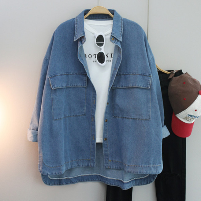 달콩 여성 프랑양포켓오버핏데님셔츠 청남방 카라셔츠