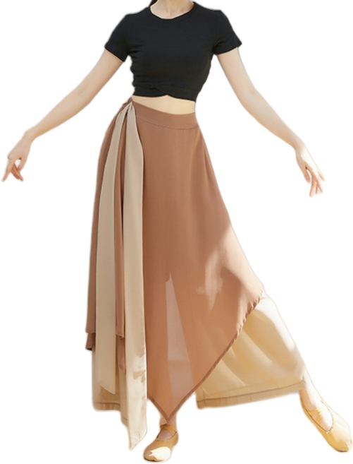쌍천 현대무용복 한국무용 연습복 쉬폰 치마 바지 여름, 베이지