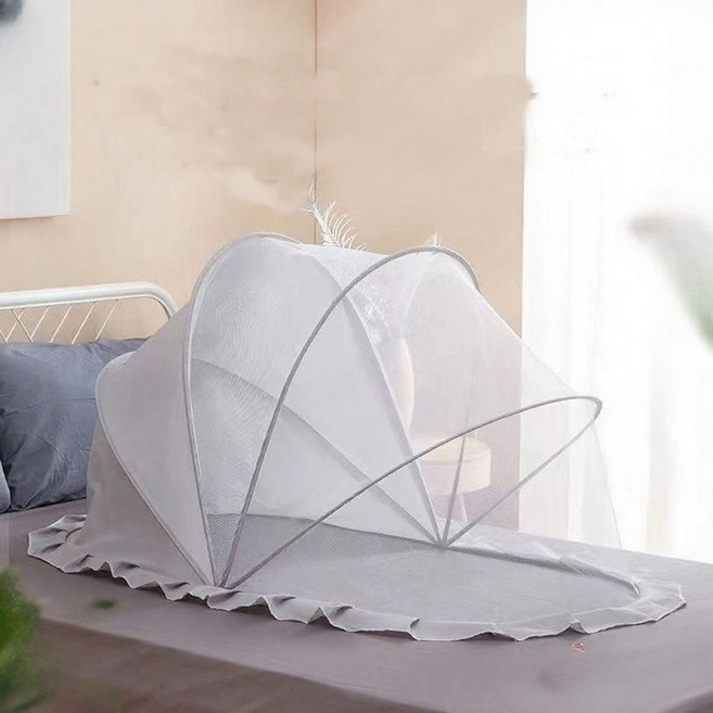 可攜式幼兒折疊蚊帳 寶寶防蚊罩 全紗款/遮光款, 圓弧底-遮光款-灰色