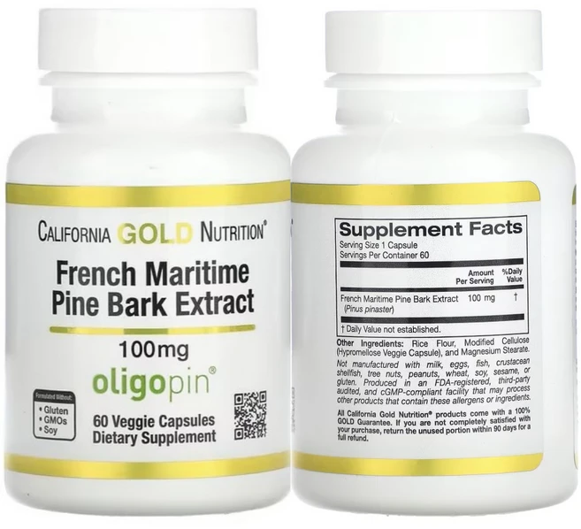 캘리포니아 골드 뉴트리션 California Gold Nutrition 프랑스 해송 껍질 추출물 올리고핀 100mg 베지 캡슐 60정 US 직배송, 1개 - 쿠팡