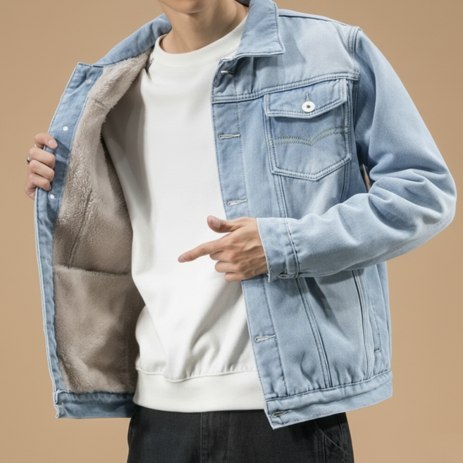 남성 오버핏 가을겨울 털안감 데님 기모 후드 청자켓